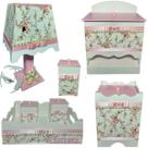 Kit Higiene bebê Mdf menina 7 pçs - BRANCO FLORIDO PEROLAS TAMPAS ROSA