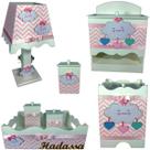 Kit Higiene bebê Mdf menina 7 pçs - CHUVA DE AMOR ROSA CHEVRON
