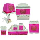 Kit Higiene bebê Mdf menina 7 pçs - ROSA PINK COM BOLINHA DE COROA