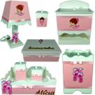 Kit Higiene bebê Mdf menina 8 pçs - BAILARINA ROSA BB BOLINHAS