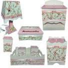 Kit Higiene bebê Mdf menina 8 pçs - BRANCO FLORIDO PEROLAS TAMPAS ROSA