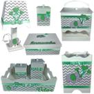Kit Higiene bebê Mdf menina 8 pçs - CHEVRON CINZA DE ELEFANTE VERDE