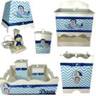 Kit Higiene bebê Mdf menino 7 pçs - URSO AVIADOR CHEVRON AZUL BB
