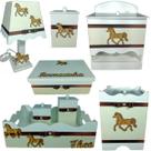 Kit Higiene bebê Mdf menino 8 pçs - BRANCO COM PALHA DE CAVALO