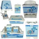Kit Higiene bebê Mdf menino 8 pçs - CHEVRON AZUL BB DE ELEFANTE AZUL