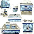 Kit Higiene bebê Mdf menino 8 pçs - URSO AVIADOR CHEVRON AZUL BB