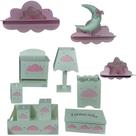 Kit Higiene Bebe Mdf Nuvem Menina + 3 Nichos Nuvem Rosa