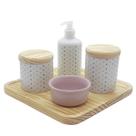 Kit higiene bebê Poá 5 pçs - Molh. Rosa - Tampas e Bdj Pinus