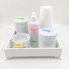 Kit Higiene Bebê Porcelana Borboleta Cores Bandeja Mdf Garrafa 6pçs