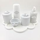 Kit Higiene Bebê Porcelana Tema Nuvem Prata Bandeja Mdf Garrafa 6pçs