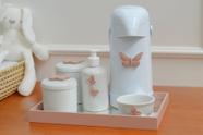 Kit Higiene Bebê Porcelana Térmica Bandeja Banho Quarto Menina K081 Borboleta