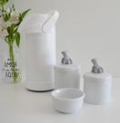 kit Higiene Bebê Potes K022 Cotonete Prata Algodão Limpeza Porcelana Multi Uso Térmica 500ml