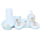 Kit higiene bebê Princesa Ursinha 6 peças - bandeja, potes, porta álcool e molhadeira - Peças Porcelana