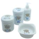 Kit Higiene Bebê Príncipe Ursinho 4 Peças - Potes, Porta Álcool e Molhadeira em Porcelana