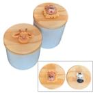 Kit higiene bebê Safari 2 potes Porcelana Tampa Pinus com apliques de biscuit Kit higiene bebê Safari 2 potes Porcelana Tampa Pinus com apliques de biscuit