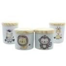 Kit higiene bebê Safari 4 potes MENINA - Peças Porcelana Tampas Pinus
