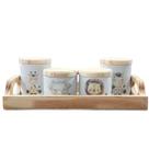 Kit higiene bebê Safari 5 peças - Bandeja E potes - Peças Porcelana Bandeja e Tampas Pinus