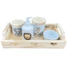 Kit higiene bebê Safari 5 peças Menino - Bandeja, potes, porta álcool e molhadeira - Peças Porcelana Bandeja e tampas Pi