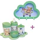 Kit Higiene Bebê Safari Elefante, zebra e tigre + Cabideiro Infantil Nuvem