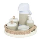 Kit Higiene Crochê Com 6 Peças e Garrafa Grande Bege Quarto Bebê Infantil