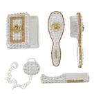 Kit higiene de bebê com Escova Pente Saboneteira prendedor de ChupetacomPérolas-Váriascores