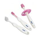 Kit Higiene Dental Bebê Escova de Dentes Primeiros Dentinhos Kuka 3meses Cerdas Macias Rosa Azul