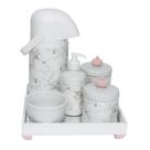 Kit Higiene Espelho Completo Porcelanas, Garrafa e Capa Coroa Rosa Quarto Bebê Menina