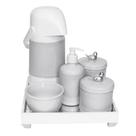 Kit Higiene Espelho Completo Porcelanas, Garrafa e Capa Passarinho Prata Quarto Bebê Unissex