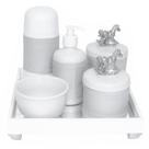 Kit Higiene Espelho Completo Porcelanas, Garrafa Pequena e Capa Cavalinho Prata Quarto Bebê Unissex