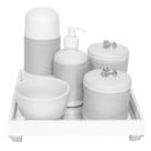 Kit Higiene Espelho Completo Porcelanas, Garrafa Pequena e Capa Flor de Liz Prata Quarto Bebê Unisse