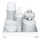 Kit Higiene Espelho Completo Porcelanas, Garrafa Pequena e Capa Nuvem Prata Quarto Bebê Unissex