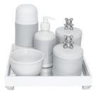 Kit Higiene Espelho Completo Porcelanas, Garrafa Pequena e Capa Ursinho Prata Quarto Bebê Unissex