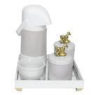 Kit Higiene Espelho Potes, Garrafa, Molhadeira e Capa Cavalinho Dourado Quarto Bebê Unissex Kit Higiene Espelho Potes, Garrafa, Molhadeira e Capa Cavalinho Dourado Quarto Bebê Unissex