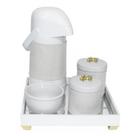 Kit Higiene Espelho Potes, Garrafa, Molhadeira e Capa Flor de Liz Dourado Quarto Bebê Unissex Kit Higiene Espelho Potes, Garrafa, Molhadeira e Capa Flor de Liz Dourado Quarto Bebê Unissex