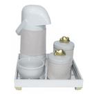 Kit Higiene Espelho Potes, Garrafa, Molhadeira e Capa Nuvem Dourado Quarto Bebê Unissex Kit Higiene Espelho Potes, Garrafa, Molhadeira e Capa Nuvem Dourado Quarto Bebê Unissex