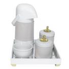 Kit Higiene Espelho Potes, Garrafa, Molhadeira e Capa Provençal Dourado Quarto Bebê Unissex