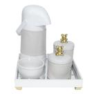Kit Higiene Espelho Potes, Garrafa, Molhadeira e Capa Ursinho Dourado Quarto Bebê Unissex