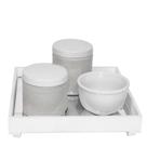 Kit Higiene Espelho Potes, Molhadeira e Capa Branco Quarto Bebê Unissex