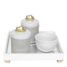 Kit Higiene Espelho Potes, Molhadeira e Capa Nuvem Dourado Quarto Bebê Unissex Kit Higiene Espelho Potes, Molhadeira e Capa Nuvem Dourado Quarto Bebê Unissex