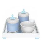Kit Higiene Espelho Potes, Molhadeira e Capa Provençal Azul Quarto Bebê Menino