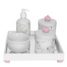 Kit Higiene Espelho Potes, Molhadeira, Porta Álcool-Gel e Capa Coroa Rosa Quarto Bebê Menina Kit Higiene Espelho Potes, Molhadeira, Porta Álcool-Gel e Capa Coroa Rosa Quarto Bebê Menina
