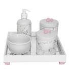 Kit Higiene Espelho Potes, Molhadeira, Porta Álcool-Gel e Capa Flor de Liz Rosa Quarto Bebê Menina Kit Higiene Espelho Potes, Molhadeira, Porta Álcool-Gel e Capa Flor de Liz Rosa Quarto Bebê Menina