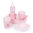 Kit Higiene Infantil Completo Baby Ursa Rosa 5 Peças Cuidado Bebê Essencial