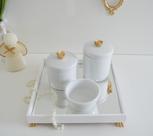 Kit Higiene K049 Bandeja MDF Porcelanas Apliques Dourado Quarto Bebê Kit Higiene K049 Bandeja MDF Porcelanas Apliques Dourado Quarto Bebê