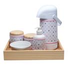 Kit Higiene Moderno Triângulos Rosa Quarto Bebê Infantil Menina