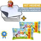 Kit Higiene Pet com 2 Lenços Umedecidos Turma da Alegria + 6 Tapetes Higiênicos Absorventes Médios