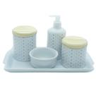 Kit higiene Poá 5 peças - Bandeja Porcelana - Tampas Pinus