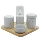 Kit higiene Poá 6 pçs - Molh. Branca - Porcelana e Bdj Pinus