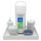 Kit higiene Poá 6 peças Porcelana - Molh. Cinza - Bandeja Branca