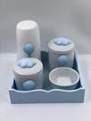 Kit Higiene Porcelana Bandeja Mdf Térmica Branca Tema Balão Azul